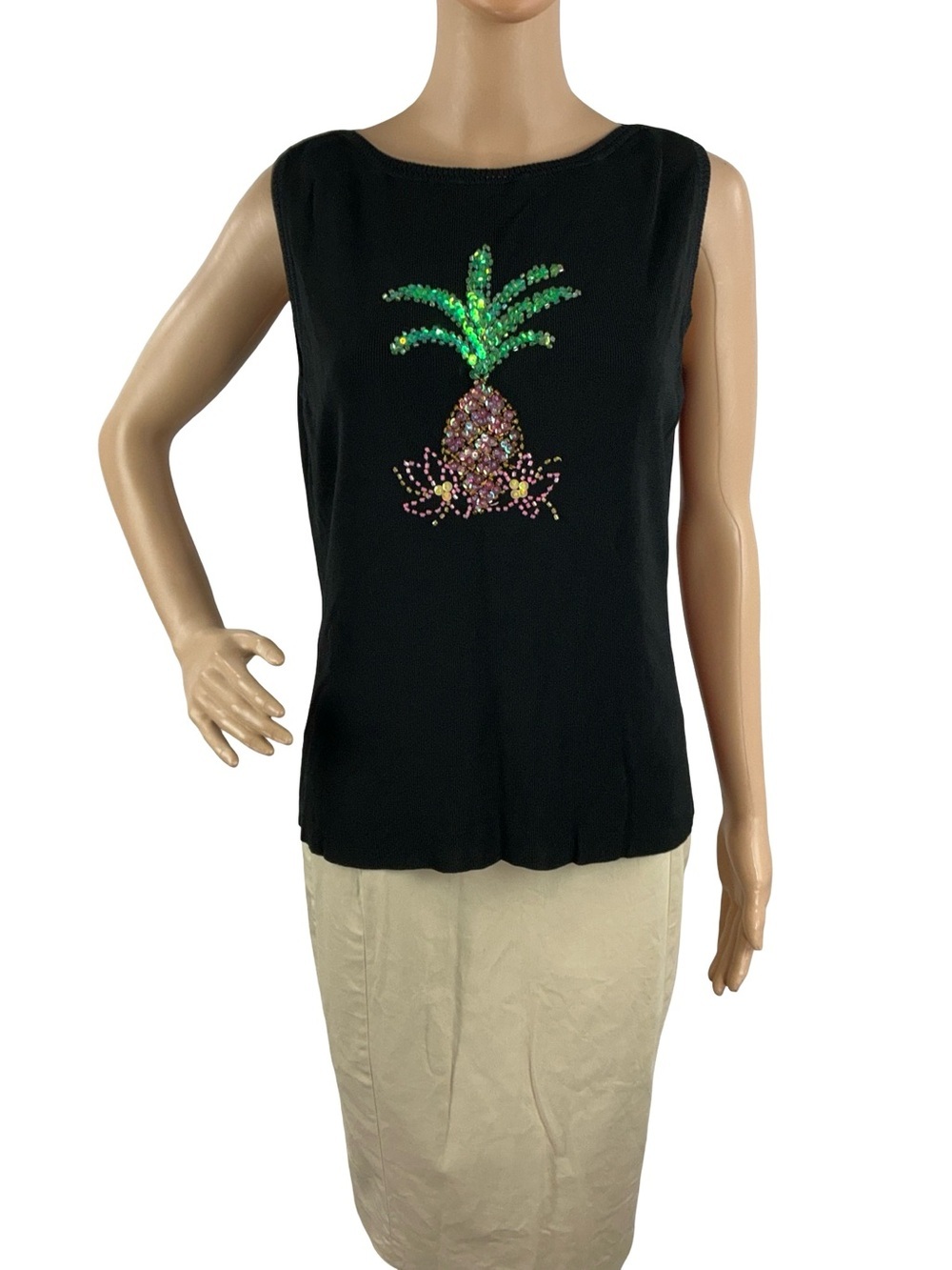 Lucia Burns Beaded Sequin Pineapple Tank Top Y2K Resort Size L